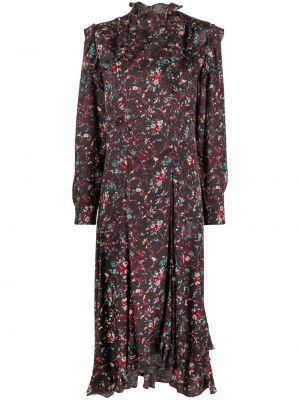 Květinové viskózové midi šaty s volány Isabel Marant Etoile - černá