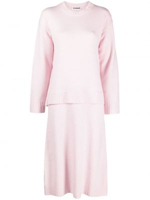 Vlněné midi šaty Jil Sander růžové