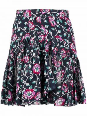 Květinové asymetrická sukně s vysokým pasem na zip Isabel Marant Etoile - modrá