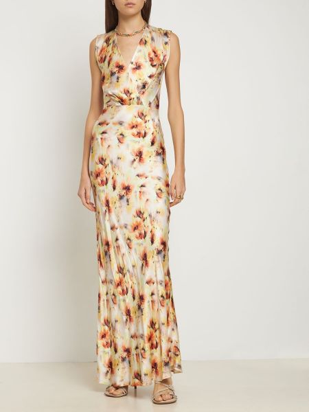Satynowa sukienka długa z wiskozy w kwiatki Bec + Bridge