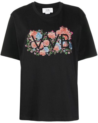 Camiseta con bordado de flores Victoria Victoria Beckham negro