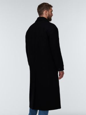 Μάλλινο δερμάτινο παλτό Valentino μαύρο