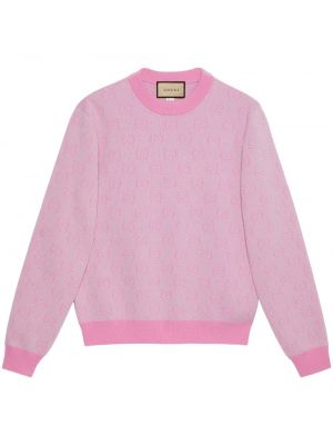 Sweter wełniany żakardowy Gucci różowy