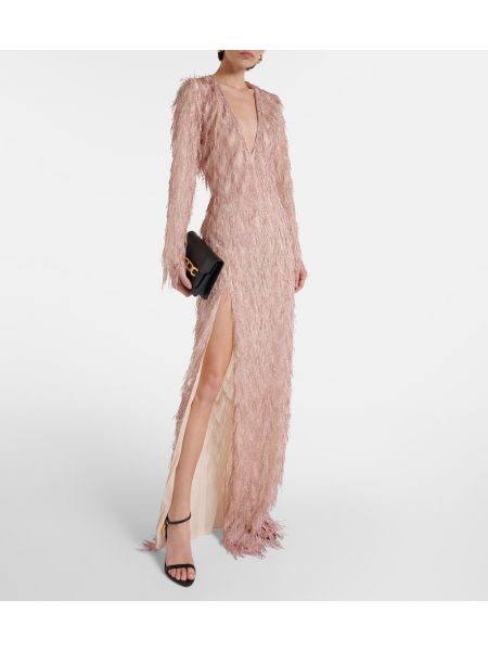 Sukienka długa z frędzli Tom Ford różowa