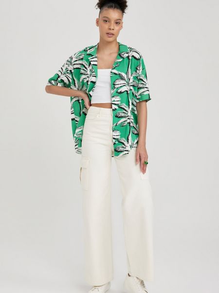 Рубашка с тропическим принтом Defacto зеленая