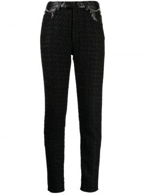 Pantaloni cu fermoar slim fit din tweed Undercover negru