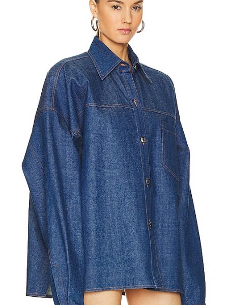 Camicia con bottoni oversize di piuma Laquan Smith blu