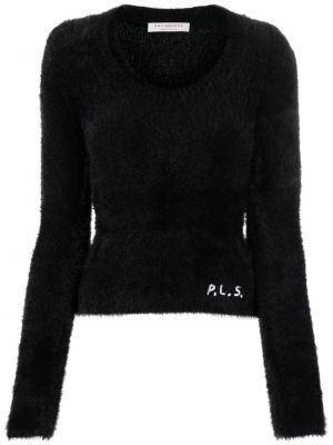 Haftowany sweter z futerkiem Philosophy Di Lorenzo Serafini czarny