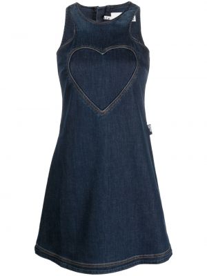 Robe en jean à imprimé de motif coeur Love Moschino bleu