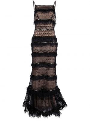 Вечерна рокля с волани с дантела Elie Saab черно
