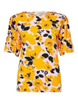 Selected Femme Curve Tričko 'Rita'  žltá / čierna / pastelovo fialová