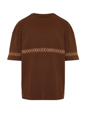 Oversize kokvilnas polo krekls ar izšuvumiem Trendyol brūns