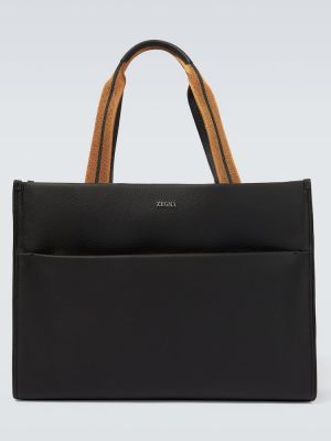 Usnjena nakupovalna torba Zegna črna