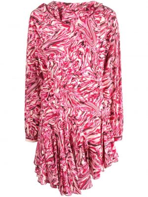 Hedvábné šaty s potiskem s abstraktním vzorem Isabel Marant růžové