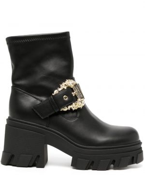 Kožené kotníkové boty s přezkou Versace Jeans Couture černé