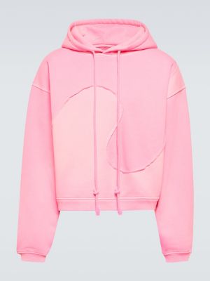 Pamučna hoodie s kapuljačom od flisa Erl ružičasta