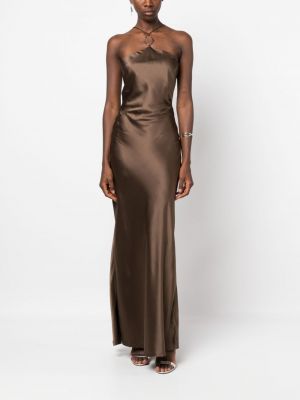 Hedvábné večerní šaty Calvin Klein hnědé