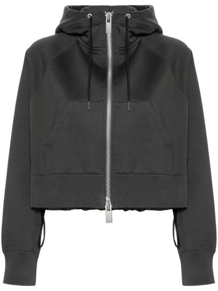Pamučna hoodie s kapuljačom s patentnim zatvaračem Sacai siva