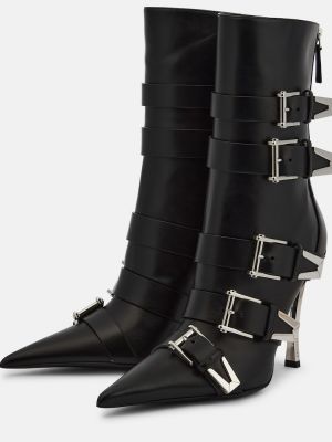 Ankle boots skórzane na sprzączkę Versace czarne