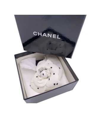 Jedwabna broszka Chanel Vintage biała