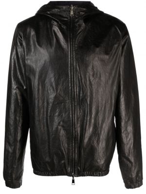 Kožna jakna s kapuljačom Giorgio Brato crna