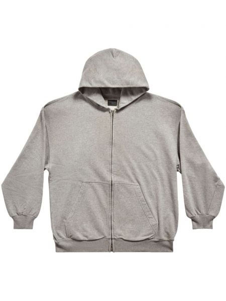 Pamučna hoodie s kapuljačom s patentnim zatvaračem s izlizanim efektom Balenciaga siva