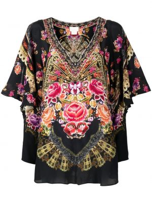 Trykt floral silke bluse Camilla svart