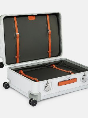 Kockás bőrönd Fpm Milano ezüstszínű