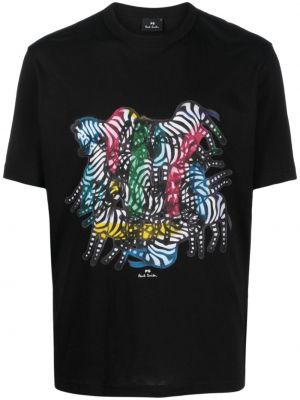 Bavlnené tričko s potlačou so vzorom zebry Ps Paul Smith čierna