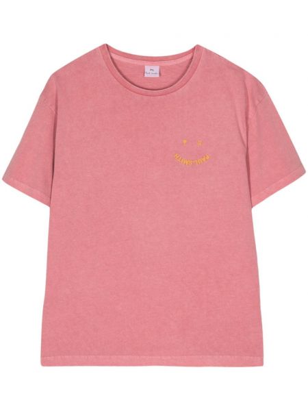 Bavlnené tričko s výšivkou Ps Paul Smith ružová