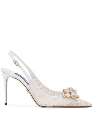 Полуотворени обувки с дантела с отворена пета с кристали Dolce & Gabbana