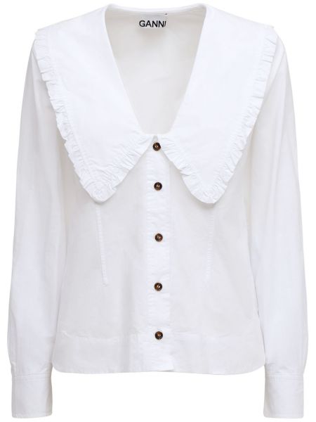 Camisa de algodón Ganni blanco