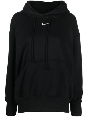 Pamučna hoodie s kapuljačom s vezom Nike crna