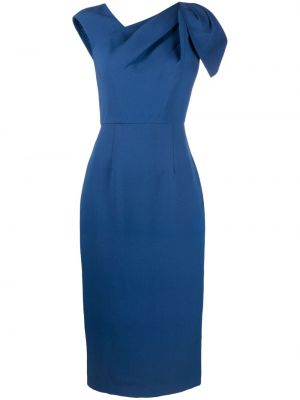 Asimetrična svilena volnena midi obleka Roland Mouret modra
