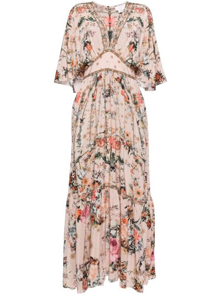 Svilena večernja haljina s cvjetnim printom s printom Camilla