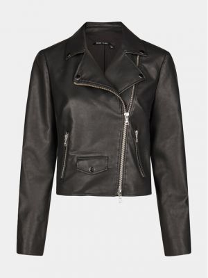 Černá slim fit kožená bunda z imitace kůže Marc Aurel