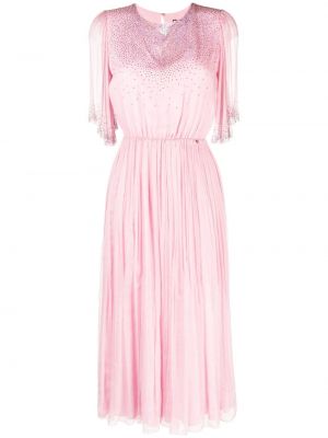Jedwabna sukienka midi z kryształkami Nissa różowa