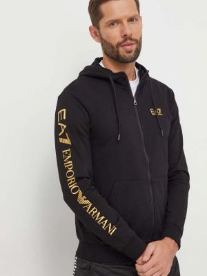 Pamučna hoodie s kapuljačom Ea7 Emporio Armani crna