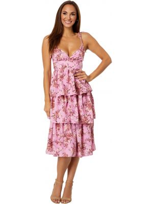 Платье миди в цветочек в горошек с принтом Line & Dot розовое