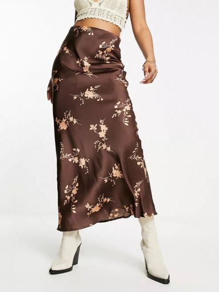 Атласная длинная юбка в цветочек с принтом Emory Park коричневая