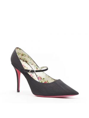 Jedwabne sandały trekkingowe w kwiatki szpilki Gucci Vintage czarne
