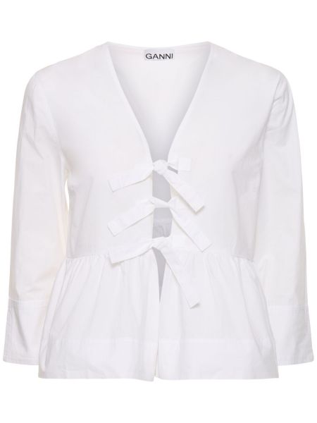 Пеплум памучна риза Ganni бяло