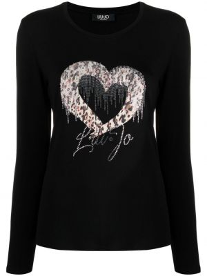 Křišťálové leopardí tričko se srdcovým vzorem Liu Jo černé