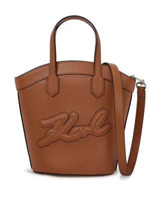 Δερμάτινη τσάντα shopper Karl Lagerfeld καφέ