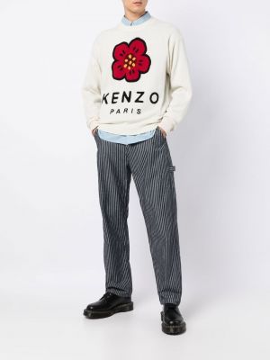 Sweter wełniany z nadrukiem Kenzo biały