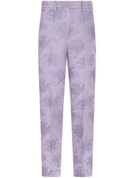 Pantaloni cu model floral din jacard Etro violet