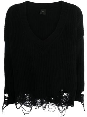 Pletený svetr s dírami s výstřihem do v Pinko černý