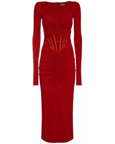 Průsvitné midi šaty na zip jersey Versace - červená