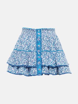 Květinové viskózové mini sukně s vysokým pasem Poupette St Barth - modrá