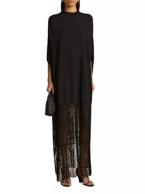 Длинное платье с бахромой Khaite черное
